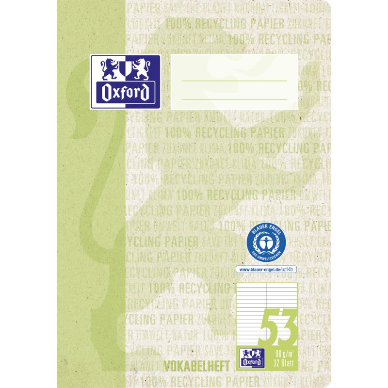 Oxford vocabulary notebook A5, green, 2 columns, recycled paper, 32 sheets