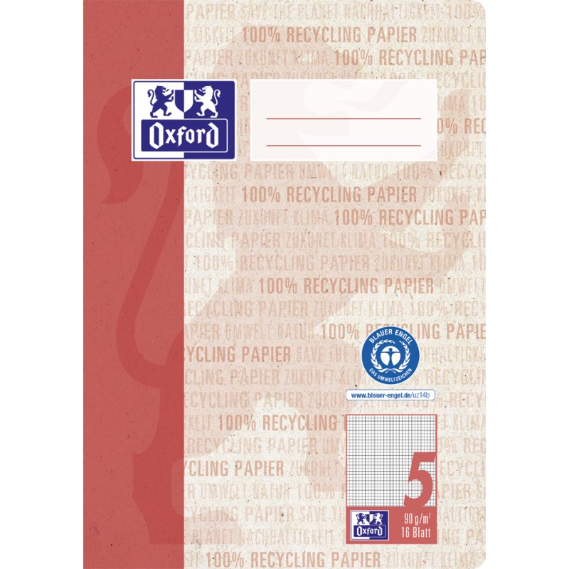 Oxford school notebook recycling, A5, red, 16 sheets