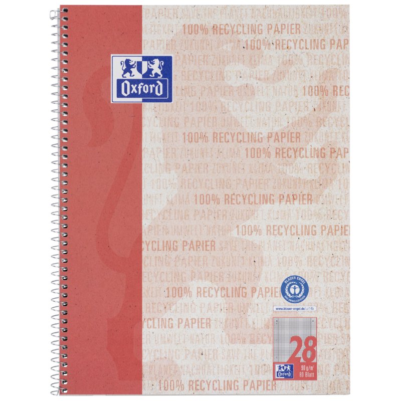 Oxford bloc de cours papier recyclé A4+, blanc, vert, 80 feuilles
