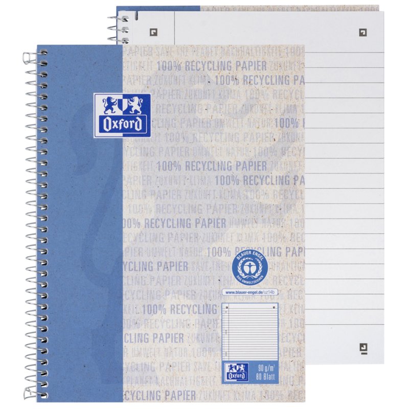 Oxford Collegeblock Recycling A5+, blue