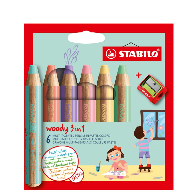 STABILO Woody 3-in-1 multifunction pen, 6 pieces, pastel colours
