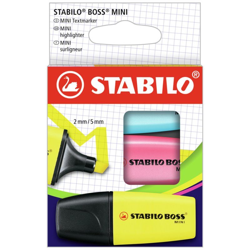 STABILO marqueurs Mini, pointe biseautée 2-5 mm, 3 pièces