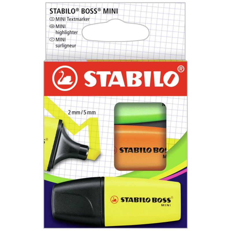 STABILO marqueurs Mini, pointe biseautée 2-5 mm, 3 pièces