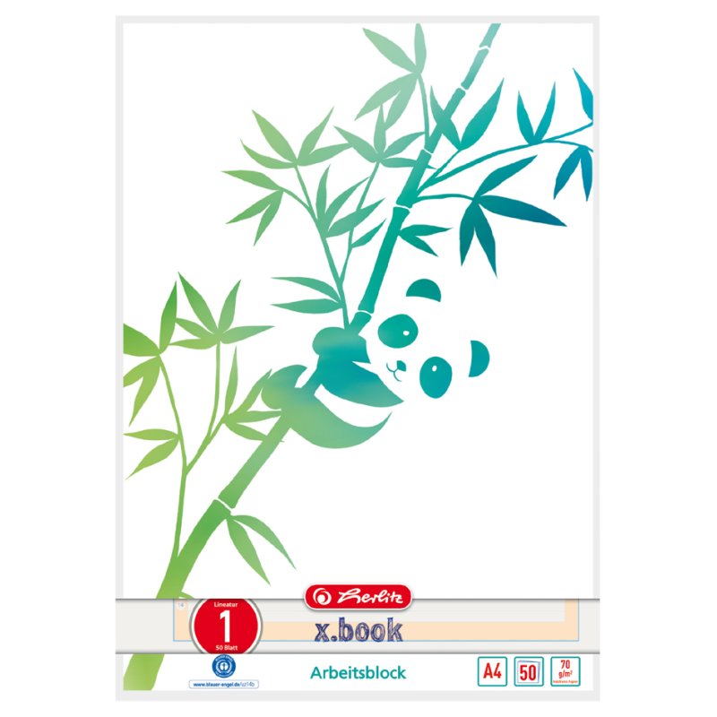 herlitz werkblok groenlijn A4, gelinieerd, panda motief