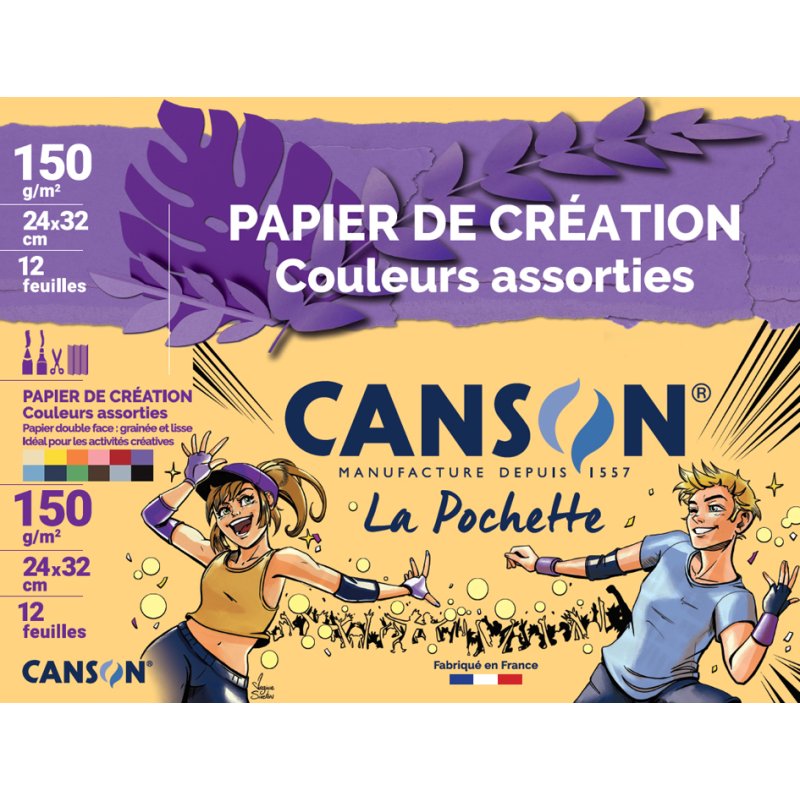 CANSON gekleurd tekenpapier, 240×320 mm, 150 g/m², 12 vel