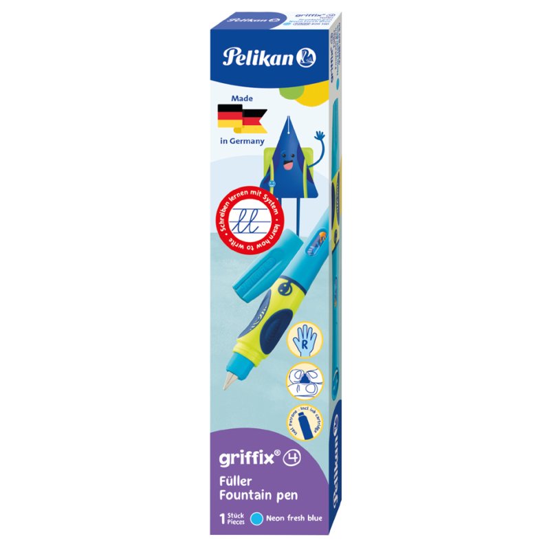 Pelikan griffix stylo plume Neon Black, droitiers, bleu royal, largeur de plume A
