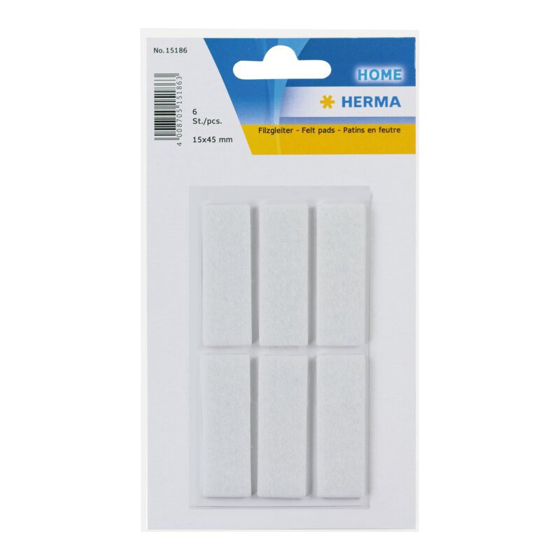 HERMA patins feutre rectangulaires, auto-adhésifs, 15×45 mm, blanc, 6 pièces