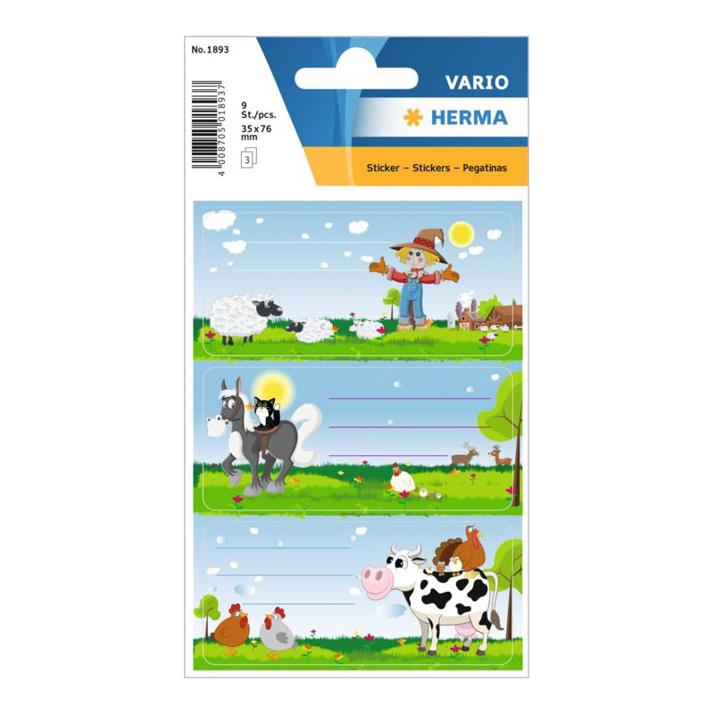 HERMA etikettenbladen Kleine Boerderij, 76×35 mm, zelfklevend, 3 vel à 3 etiketten