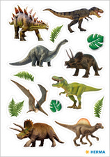 HERMA decoratiestickers Dino's, zelfklevend, gekleurd papier, 3 vel à 9 stickers
