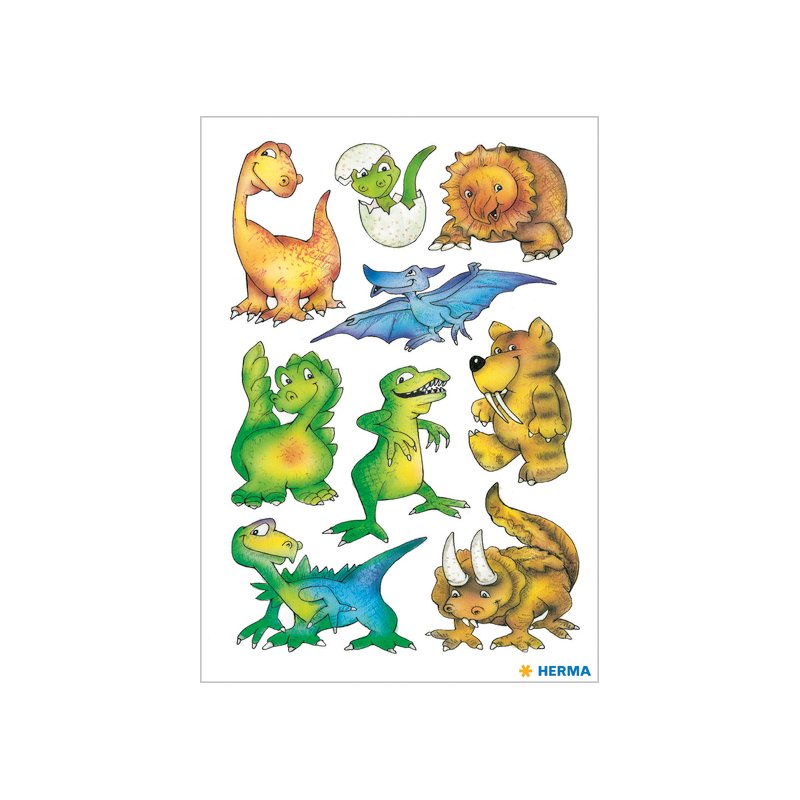 HERMA stickers dinosaures, papier, adhésif permanent, 3 feuilles de 14 pièces
