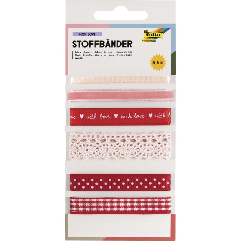 folia stoffen lintenassortiment Rosy Love, 6 stuks, 5,5 meter totaal