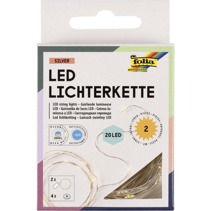 folia LED mini lichtslinger op batterijen, 20 LEDs, warmwit, 10 stuks