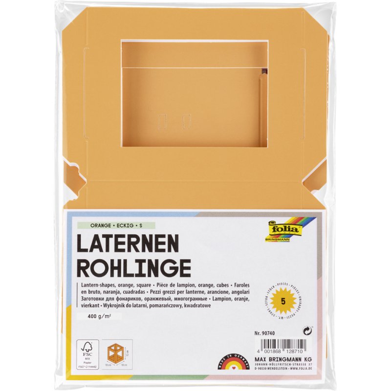 folia mini-lantaarn papier, oranje, 100×100×120 mm, 5 stuks
