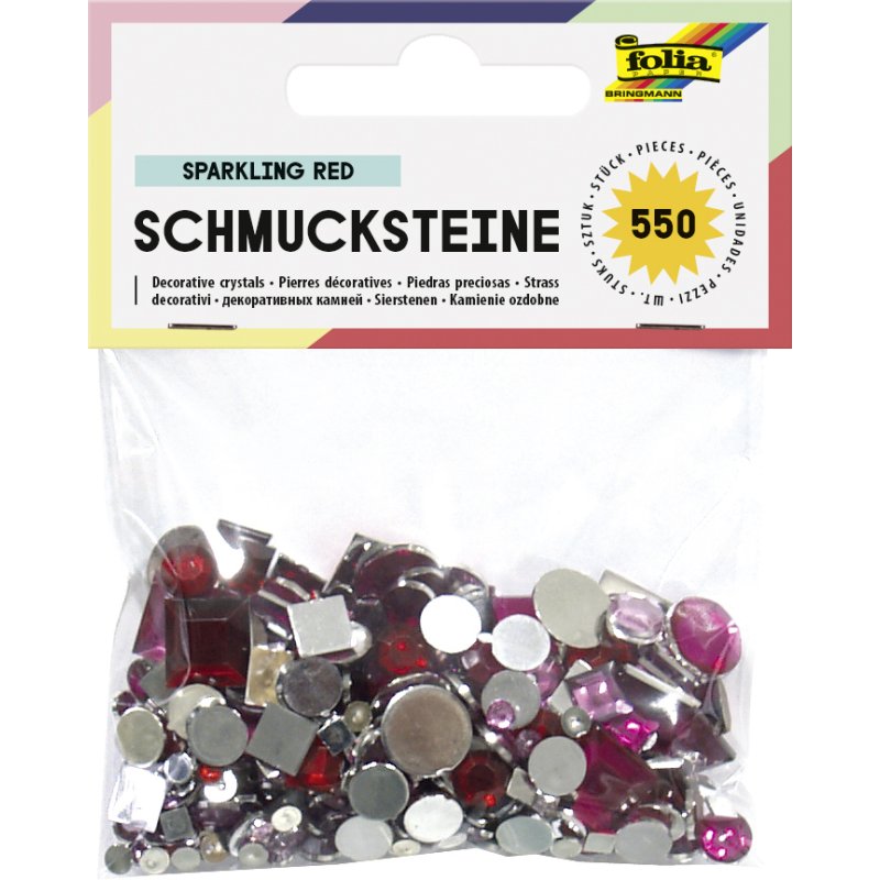 folia acryl sprankelende kralen, rood, verschillende vormen, 550 stuks