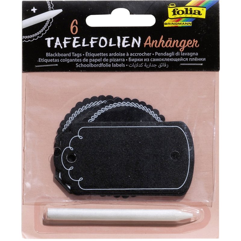 folia tafelfolie labels met krijtstift, PVC-tafelfolie 500 my, zwart, 6 stuks