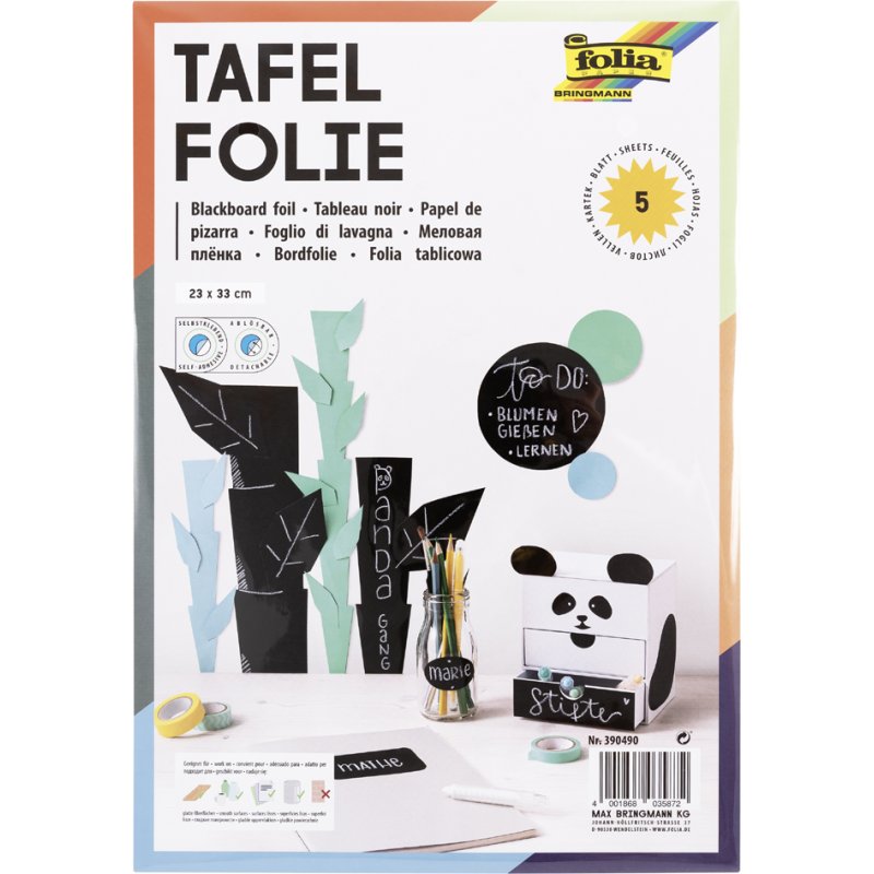 folia tafelfolie krijt, zwart, 230×330 mm, zelfklevend, 5 stuks