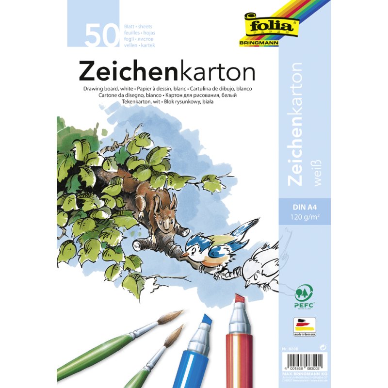 folia tekenkarton A4, wit, 120 g/m², 50 vel