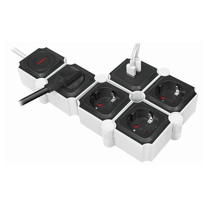 LogiLink multiprise flexible avec 2x USB, noir/blanc, 4 prises, 1,5 m