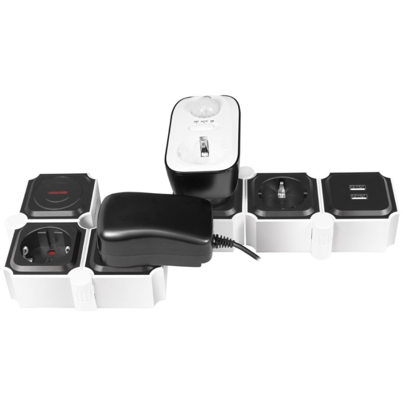 LogiLink multiprise flexible avec 2x USB, noir/blanc, 4 prises, 1,5 m