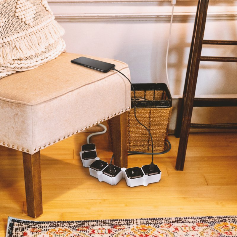 LogiLink multiprise flexible avec 2x USB, noir/blanc, 4 prises, 1,5 m