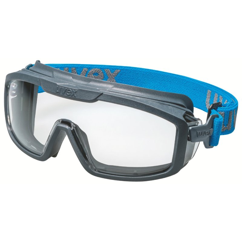 uvex i-guard+ safety goggles, clear glass lenses, anthracite/blue