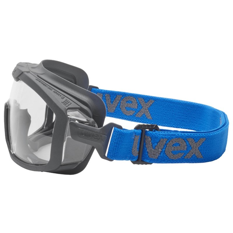 uvex i-guard+ safety goggles, clear glass lenses, anthracite/blue