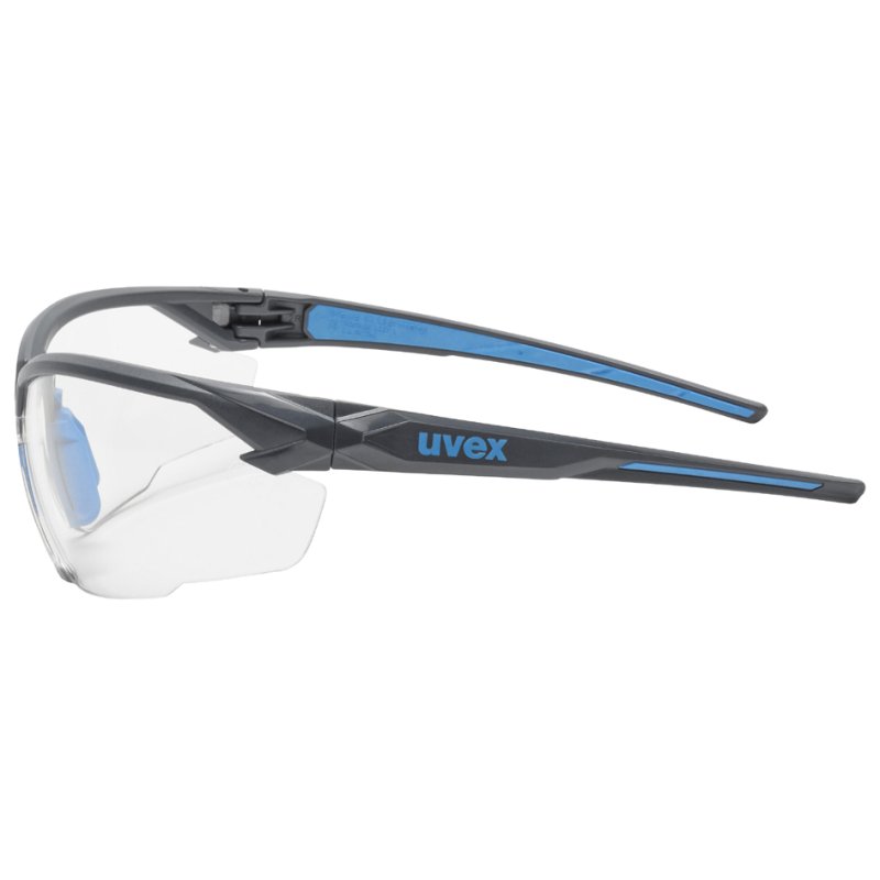 uvex suXXeed safety glasses, clear lenses, anthracite/blue, supravision excellence