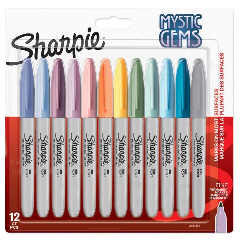 Sharpie fine permanent markers Mystic Gems, 1.0 mm, pastel shades, pack of 12