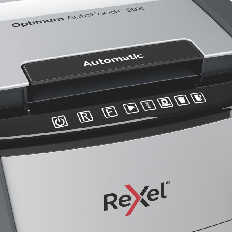 Rexel Optimum AutoFeed+ 90X paper shredder, black/silver, 4×28 mm, 90 sheets, P-4
