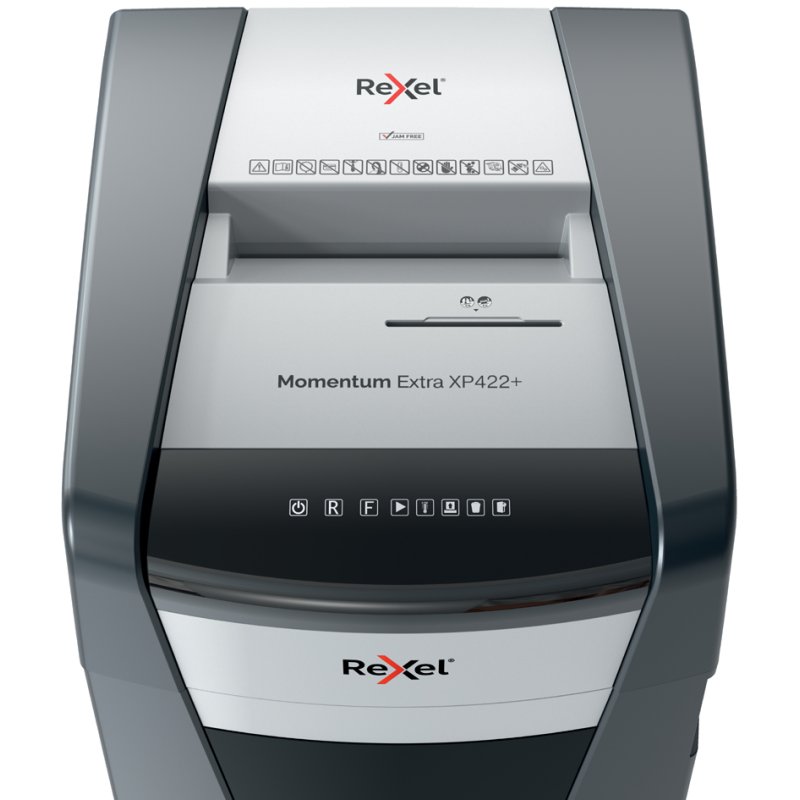 Rexel Momentum Extra XP422+ shredder, 22 sheets, 85 litres, black/silver