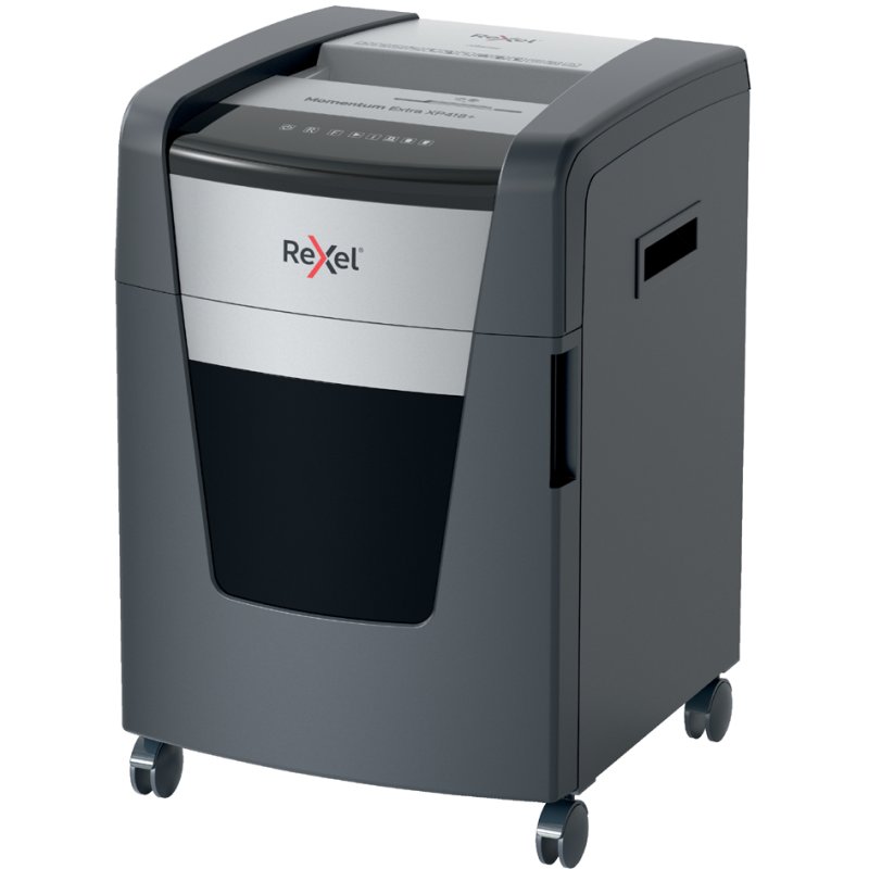 Destructeur de documents Rexel Momentum Extra XP418+, 18 feuilles, 45 litres, noir/argent