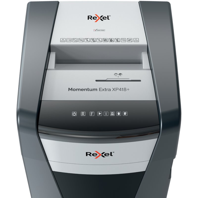 Destructeur de documents Rexel Momentum Extra XP418+, 18 feuilles, 45 litres, noir/argent