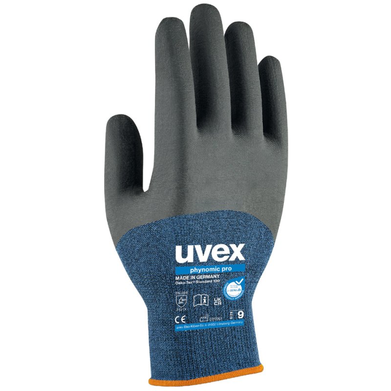 uvex gant de travail phynomic pro, bleu/anthracite, taille 9, 10 paires