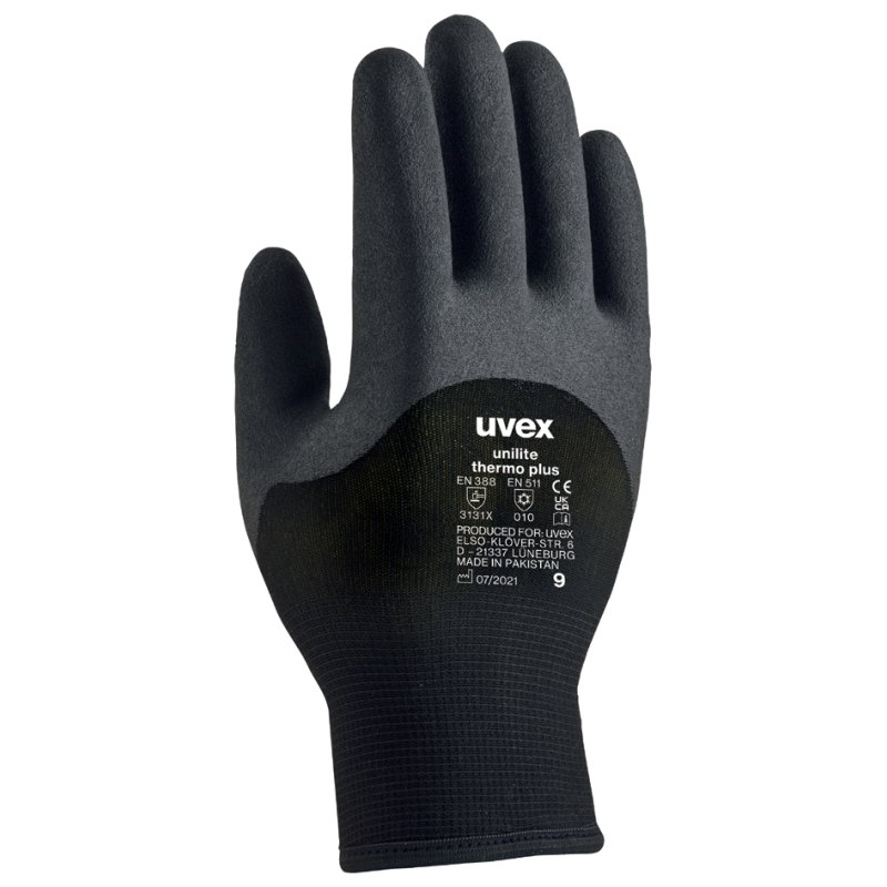 uvex unilite thermo plus gants de travail résistants au froid, taille 10, noir, 1 paire