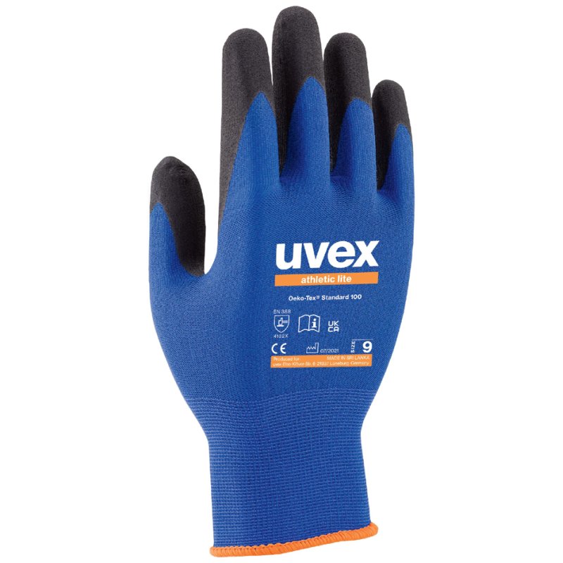 uvex Athletic Lite gants de travail, bleu/anthracite, taille 11, 10 paires