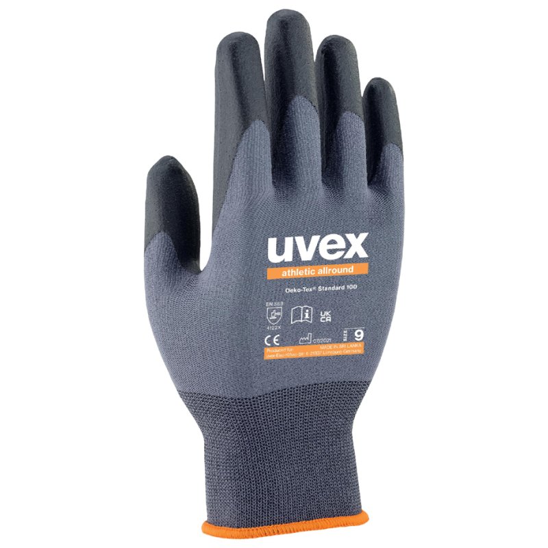 uvex gants de travail athletic allround, taille 9, gris/anthracite, 10 paires