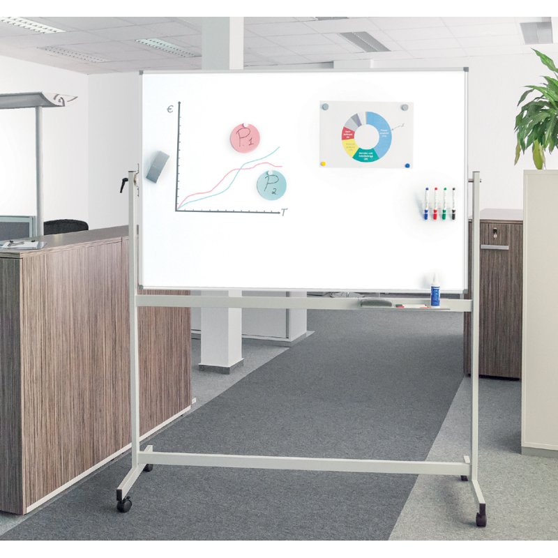 MAUL tableau blanc mobile pivotant, inscriptible des deux côtés, 220×120 cm