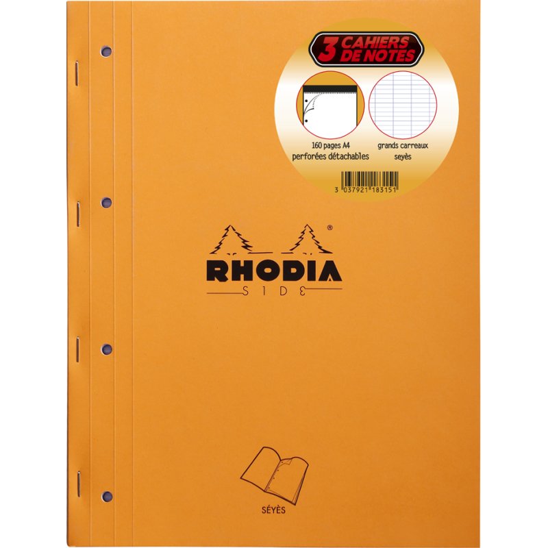 RHODIA bloc de travail A4, quadrillé, orange, 3-pack