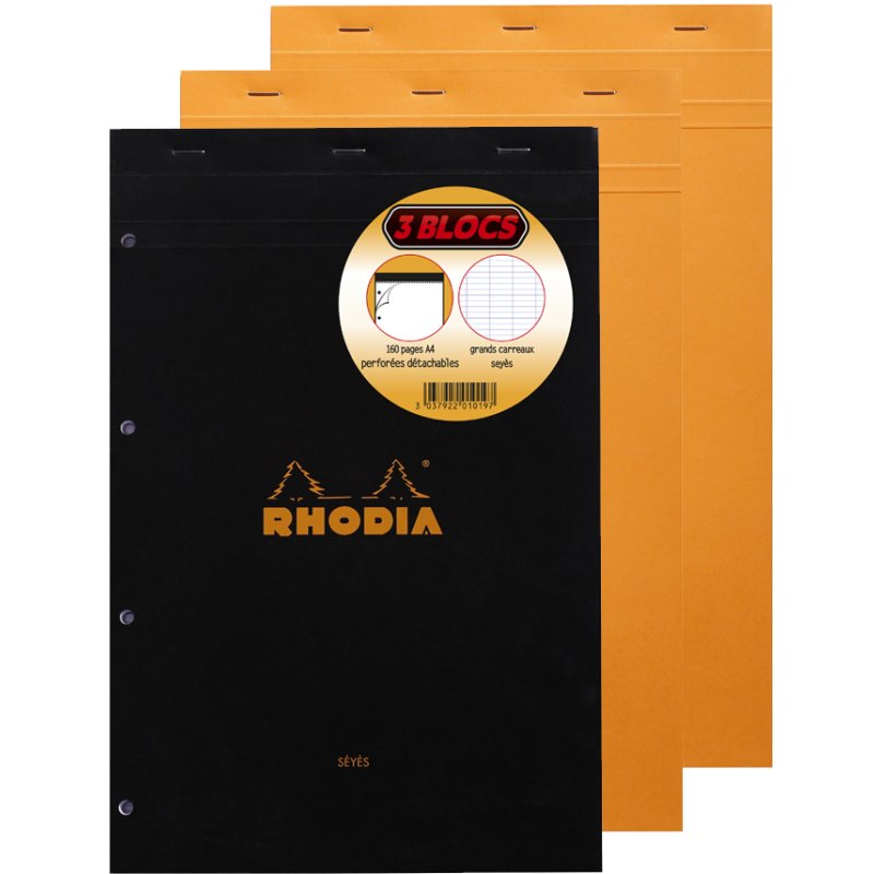 RHODIA bloc-notes No. 20, A4+, lignes françaises, 3 pièces