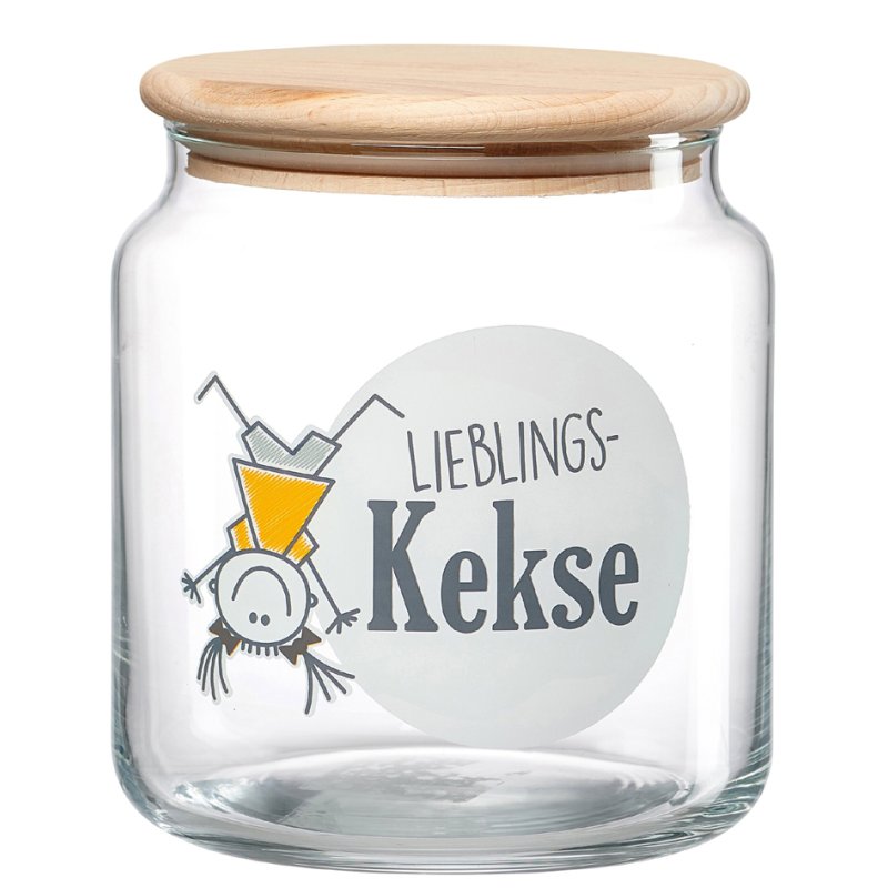 Ritzenhoff & Breker boîte à biscuits Lievelingskoekjes, transparent, verre, 1,1 litre, couvercle en bois de hêtre