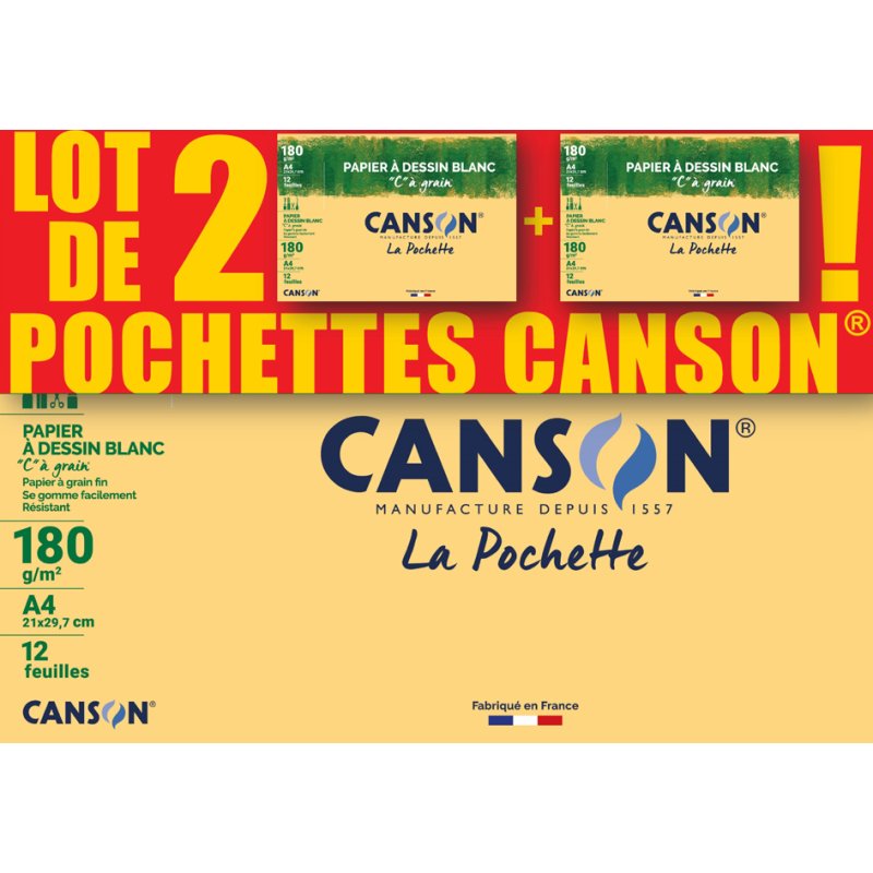 CANSON papier à dessin C à Grain & Mi-Teintes, ensemble 2 pièces, 240 × 320 mm, 24 feuilles