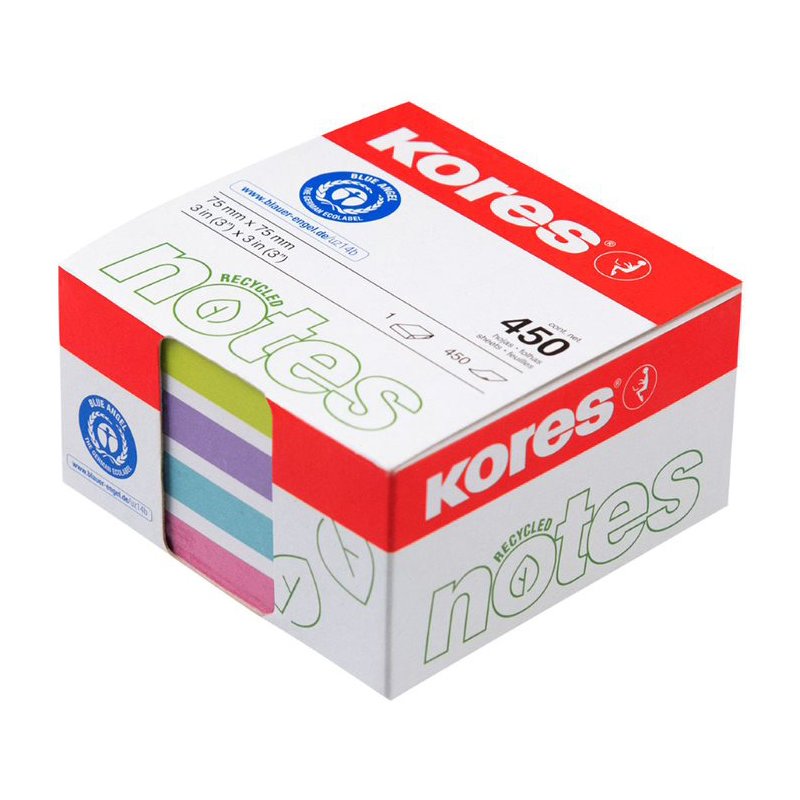 Kores memoblok kubus Recycled Pastel Notes, 75×75 mm, pastelkleuren, 450 vel
