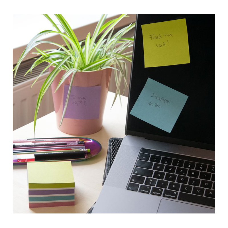 Kores memoblok kubus Recycled Pastel Notes, 75×75 mm, pastelkleuren, 450 vel