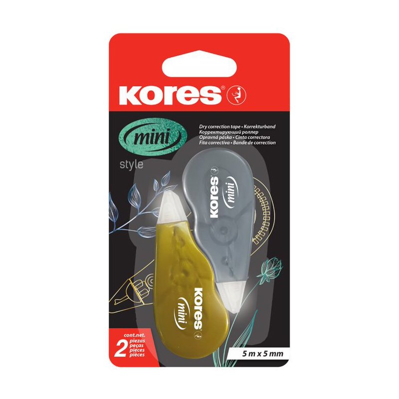 Kores Mini Metallic Style correctieroller, eenmalig gebruik, goud en zilver, 2 stuks