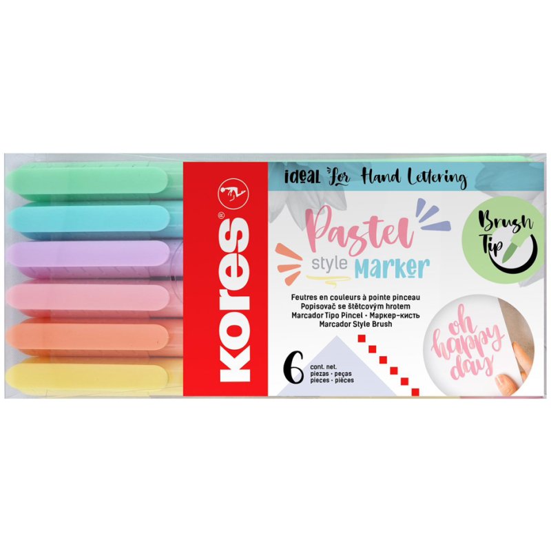 Kores brush tip marker Pastel Stijl, pastel colours, brush tip, 6 pieces