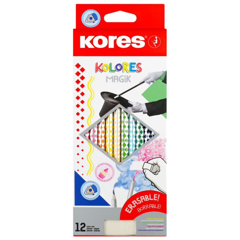 Kores KOLORES Magik colouring pencils, triangular, erasable, 12 pieces