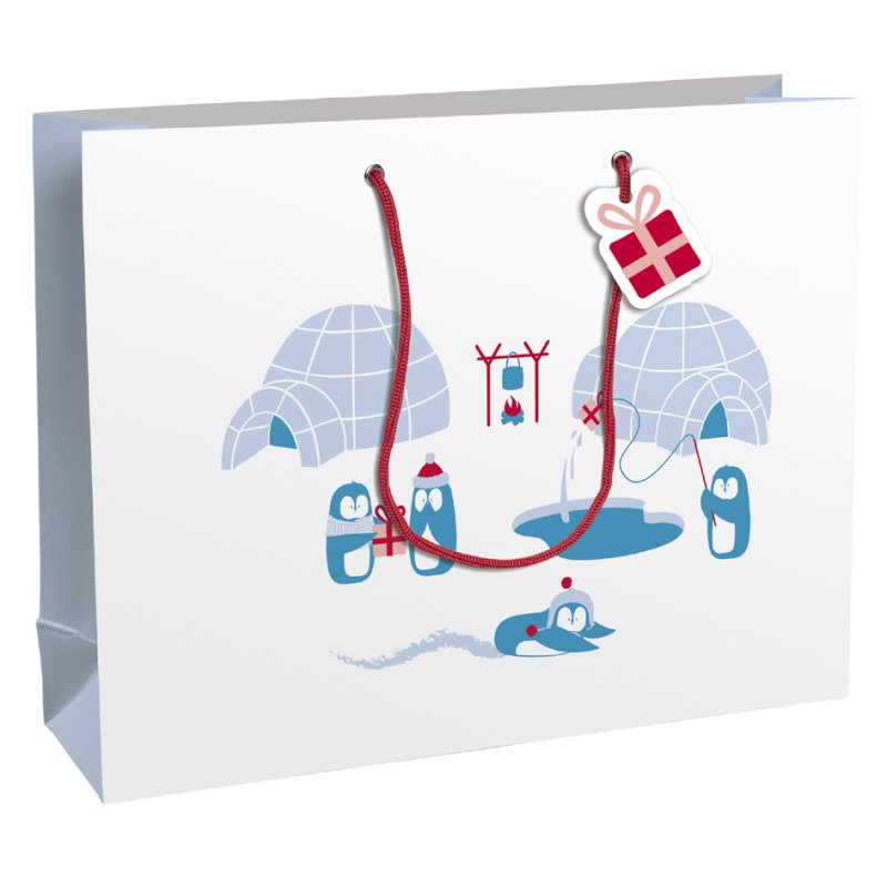 Clairefontaine sachet cadeau sapin Pingouins, moyen, 265×140×330 mm, papier enduit