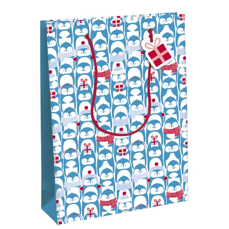 Clairefontaine sachet cadeau sapin Pingouins, moyen, 265×140×330 mm, papier enduit