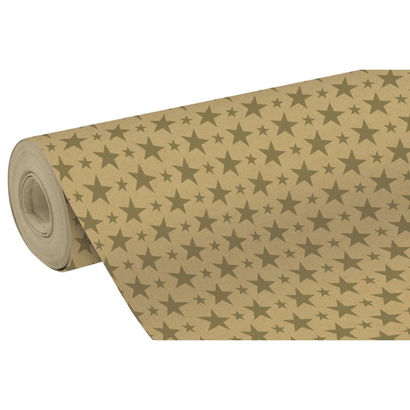 Clairefontaine papier cadeau Étoiles dorées, papier kraft 70 g/m², 700 mm × 50 m