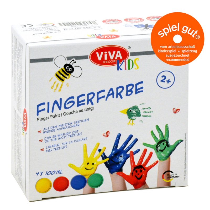 Viva Decor finger paint ViVA KIDS, basic colours, 4 × 100 ml, washable